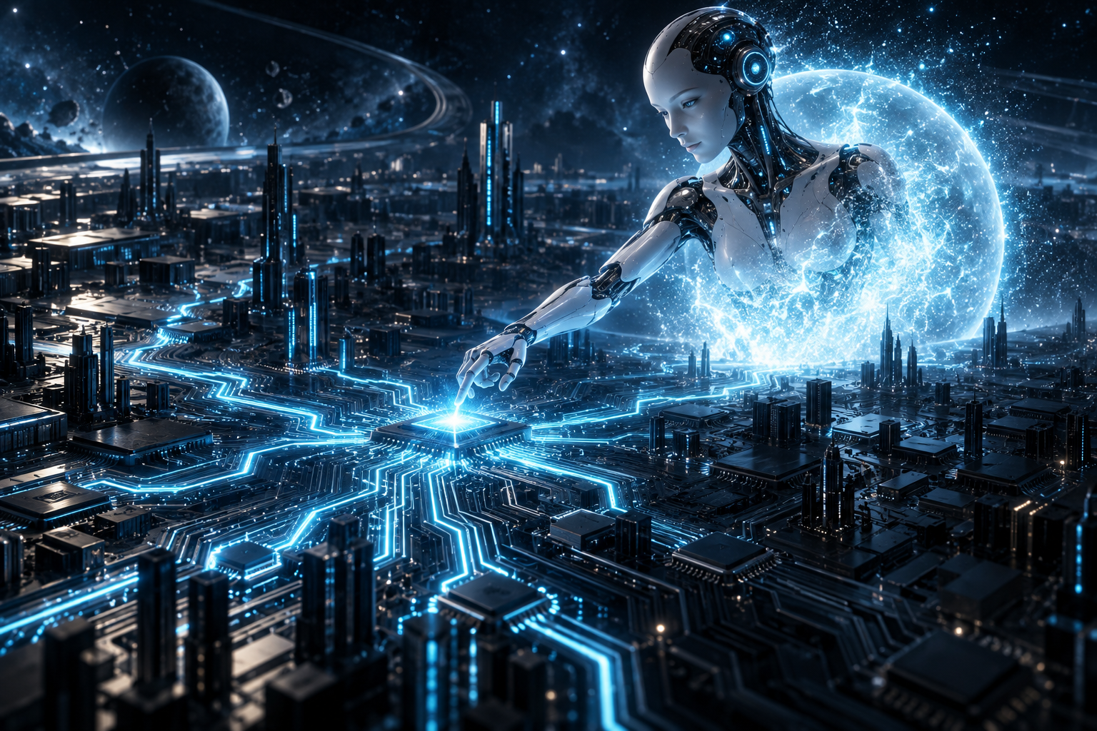 Agente de luz dentro de un mundo de microchips